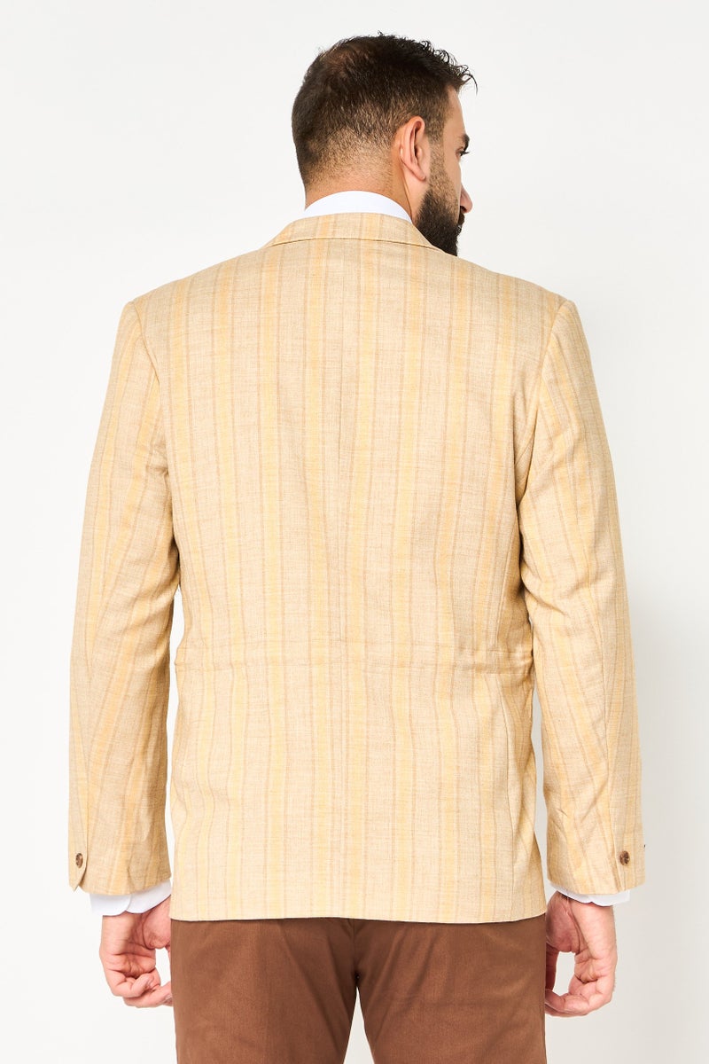 Asos Design Men Regular Fit Stripe Semi Formal Blazer, Beige - Image 3